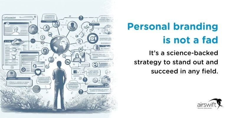 Figure contemplating a network of personal branding elements in technology